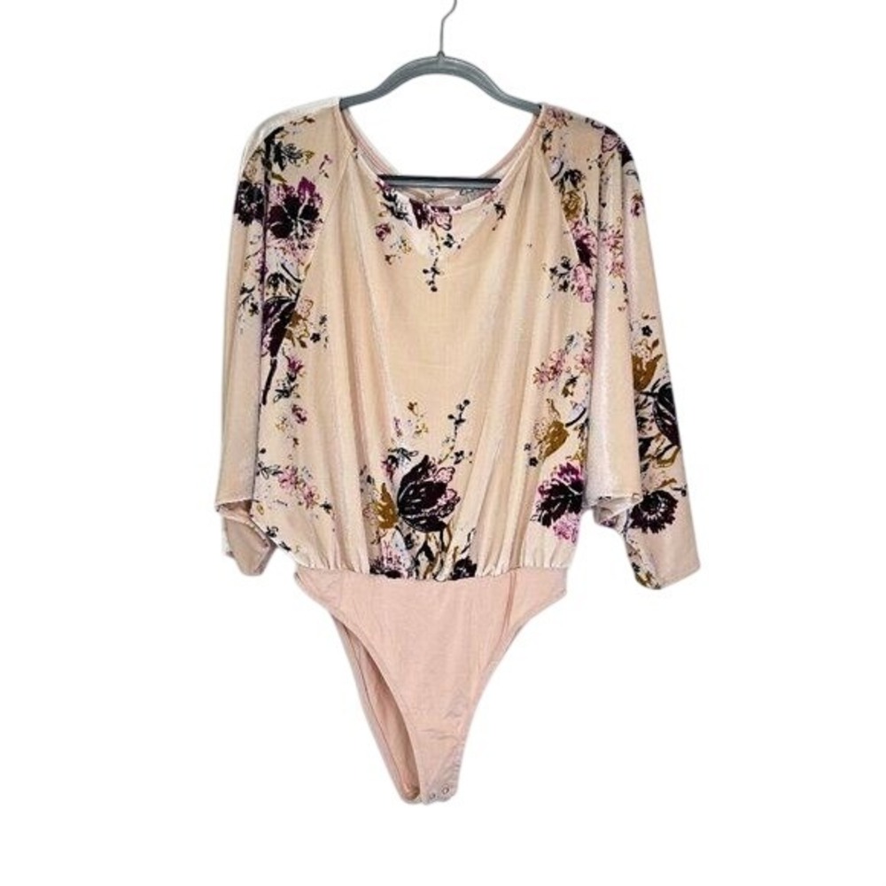 Intimately‎ Free People Babe Slouchy Velvet Neutral Dark Floral Bodysuit Size S